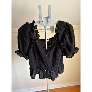 Mele E Pere Black Ruffle Cropped Blouse Sz Large Romantic Goth